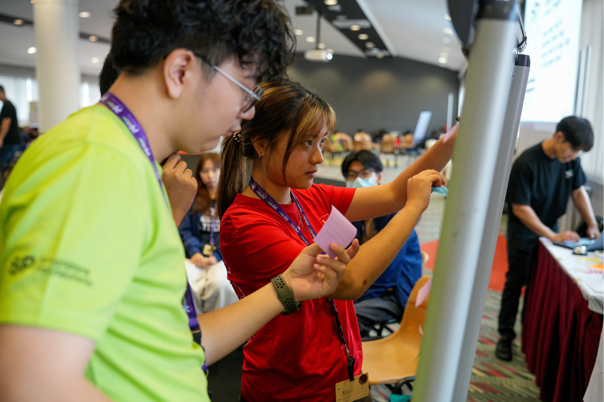 Student delegates organise insights gathered from their street interviews during Polytechnic Forum 2026.